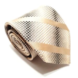 VIV Necktie Cream Stripe Pattern Jacquard Fabric Silk Neck Tie 59x3.5"